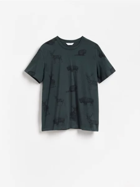 Reserved Tricou regular din verde-metalizat verde