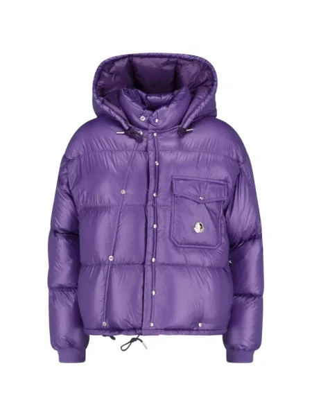 Scurt geacă cu puf Moncler cu glugă violet