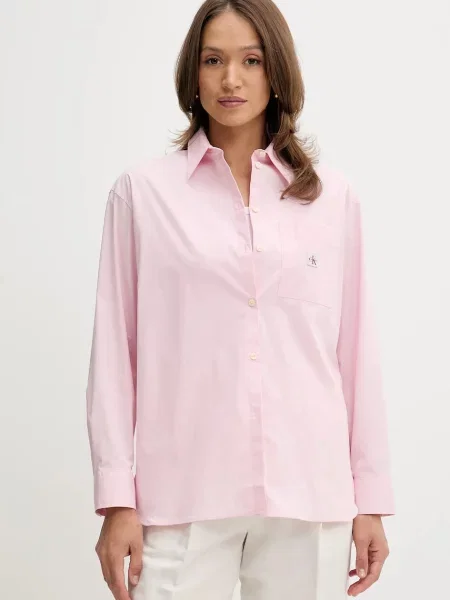 Calvin Klein Jeans koszula relaxed z kołnierzykiem klasycznym różowy