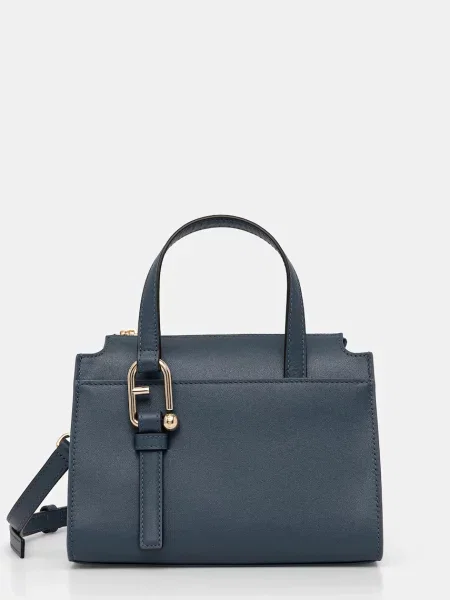 Кожена чанта Furla синьо