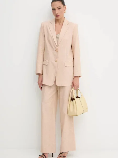 Льняний жакет Armani Exchange однобортний однотонна бежевий