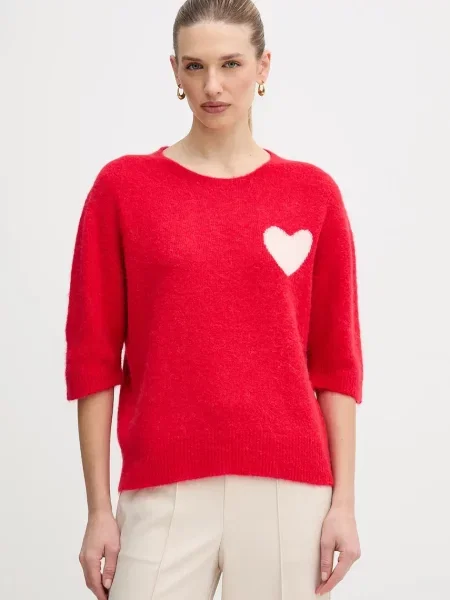 OUI pulover din amestec de lână de alpaca roșu