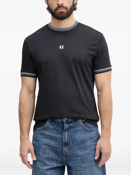 Tricou Armani Exchange cu dungi cu autograf albastru