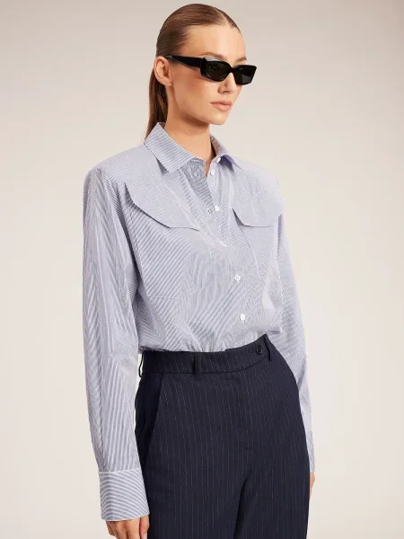 RÆRE by Lorena Rae Bluză Emmy albastru deschis alb