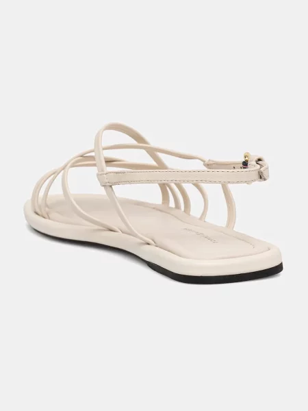 Tommy Hilfiger sandały skórzane FLAT STRAPPY SANDAL LTH beżowe