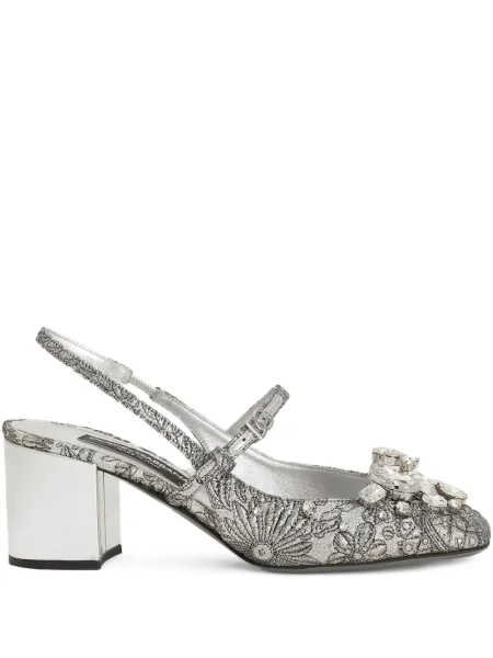 Полуотворени обувки Dolce & Gabbana бродирани с отворена пета сребристо