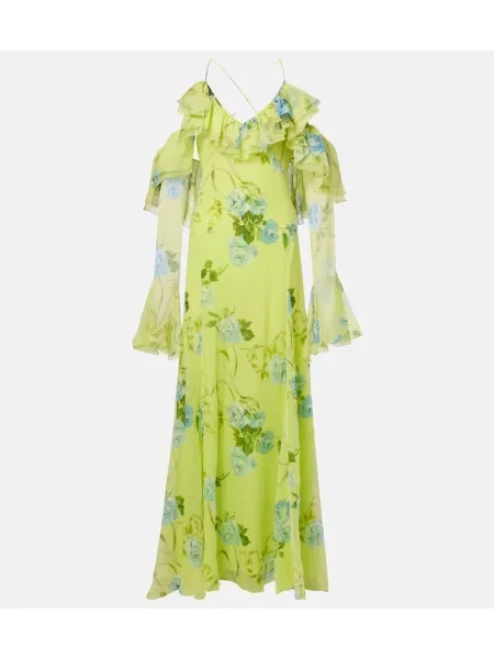 Rochie maxi Blumarine de mătase cu model floral de costum galben