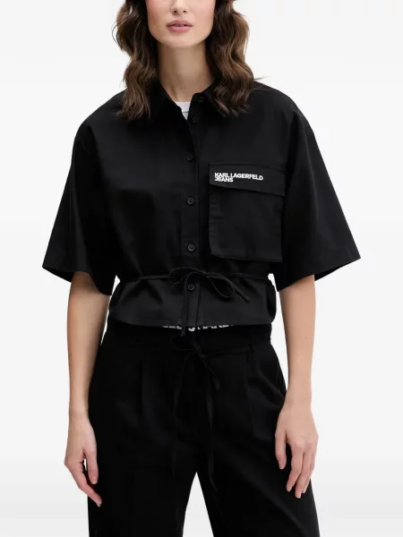 Cămașă de blugi Karl Lagerfeld Jeans cu autograf cu cordon negru