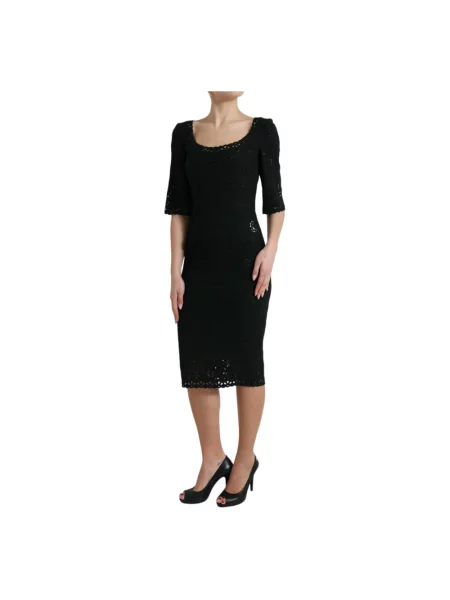 Sukienka midi Dolce And Gabbana w kwiatki koronkowa czarna
