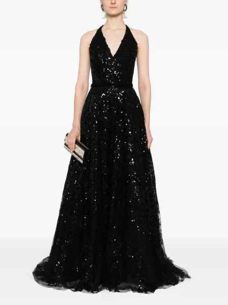 Rochie maxi Saiid Kobeisy cu broderie lungă de costum negru