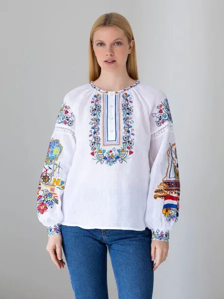 Льняная рубашка Edelvika с вышивкой белая