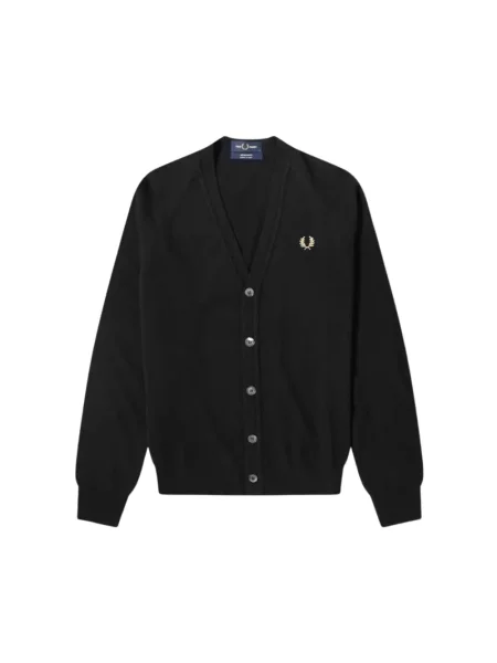 Kardigan Fred Perry wełniany z dekoltem w serek czarny