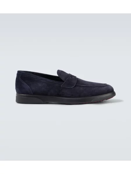 Pantofi loafer Kiton din piele de căprioară albastru