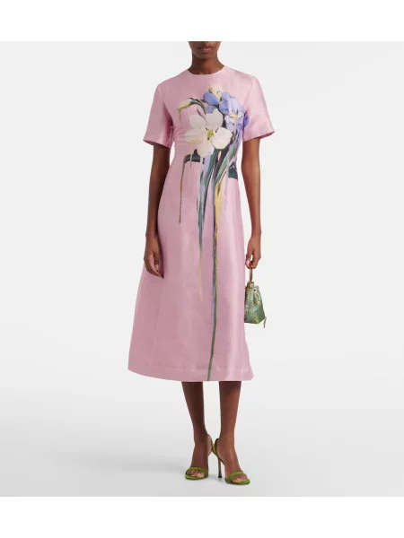 Rochie midi Leo Lin de in cu model floral roz