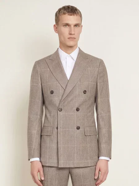 Boss Oblekové Sako Huge Slim Fit open brown hnědé