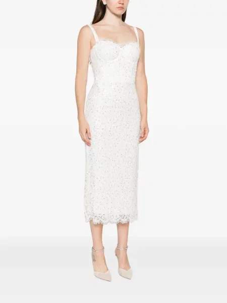Rochie midi Adamaris cu broderie din dantelă alb