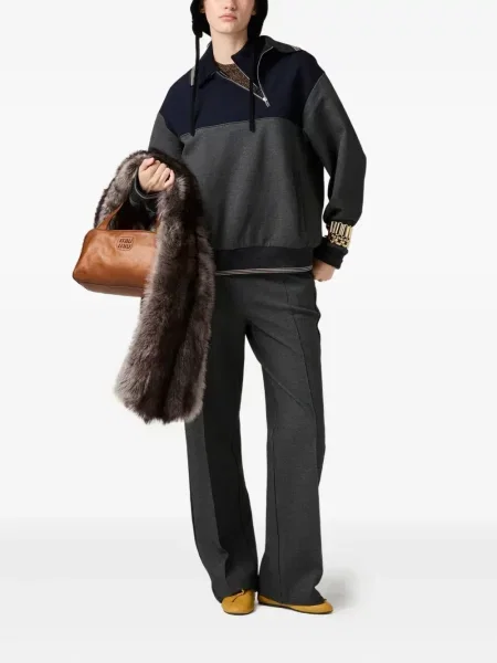 Pantaloni Miu Miu cu dungi tricotate gri