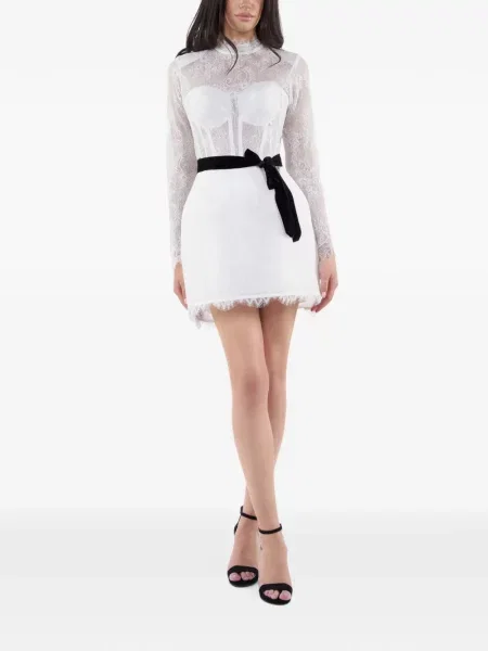 Cu centură rochie mini Araftu din dantelă alb