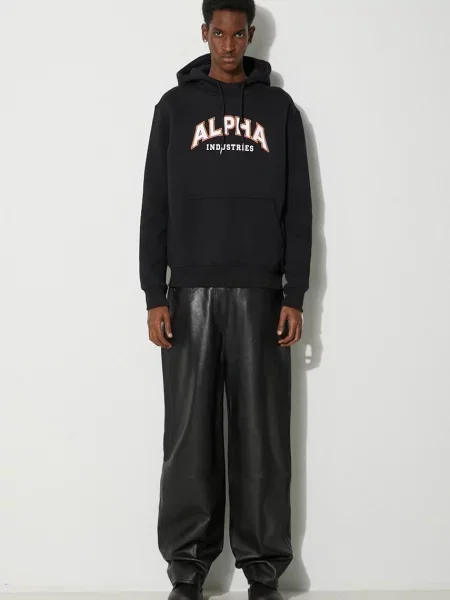 Кофта Alpha Industries College Hoody з капюшоном з принтом чорний