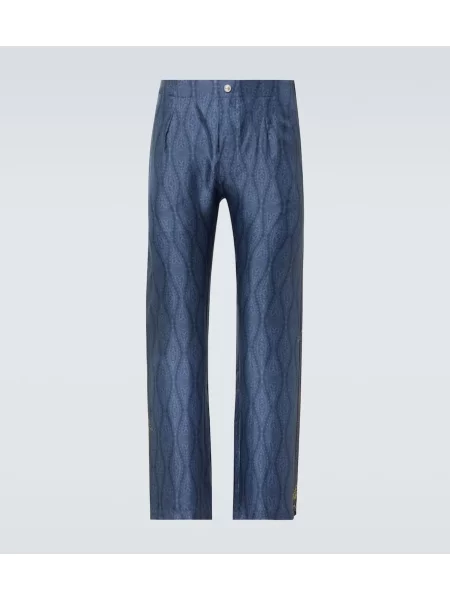 Pantaloni Etro de mătase cu model paisley albastru