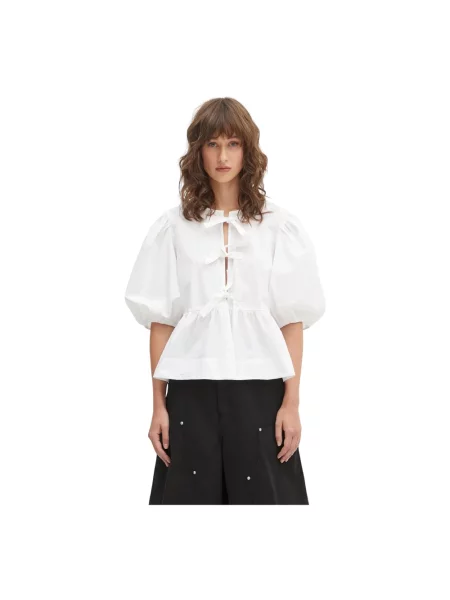 GANNI bluzka Cotton Poplin Peplum gładka biały