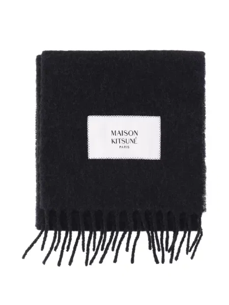 Fular Maison Kitsune cu franjuri din lână alpaca negru
