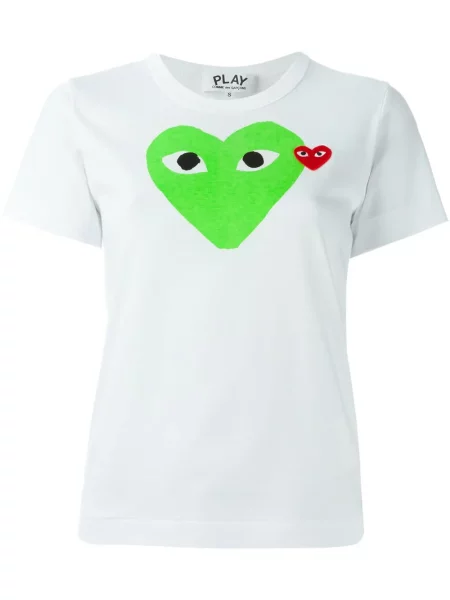 Tricou Comme Des Garcons Play cu imagine cu motiv cu inimi alb