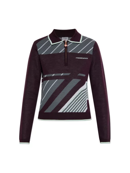 Koszulka Casablanca w paski wełniana z długim rękawem czerwona