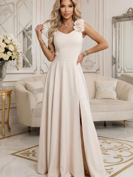 Sukienka wieczorowa Numoco elegancka beżowa