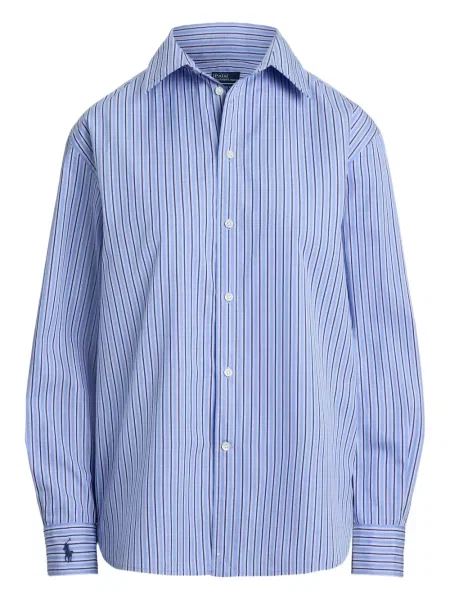 Koszulka Polo Ralph Lauren w paski garniturowa płócienna niebieska