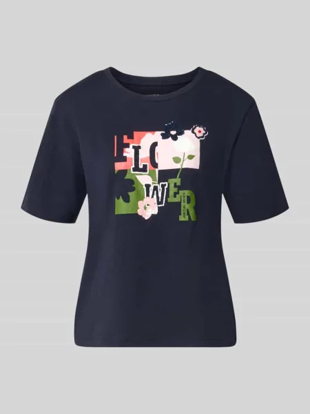 T-shirt o kroju regular fit z czystej bawełny Marc Cain granatowa