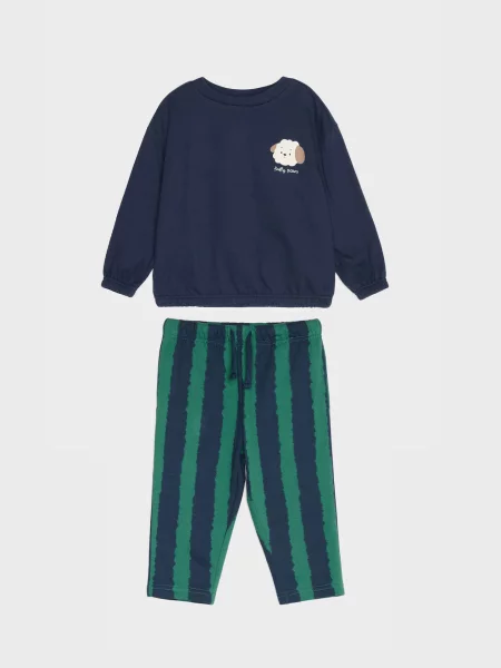 Sinsay komplet: mikina crewneck s motivem pejska a pruhované kalhoty vícebarevná