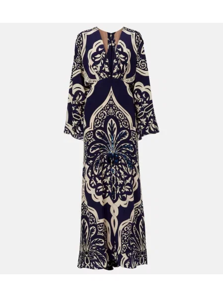 Rochie maxi Johanna Ortiz de mătase cu imagine de costum albastru