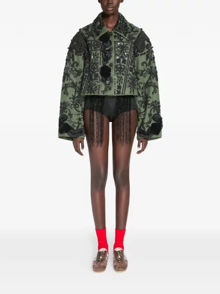 Geacă Dries Van Noten cu broderie verde