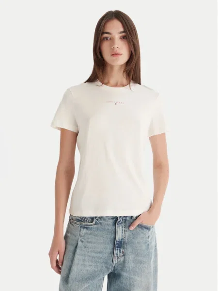 Тениска Tommy Jeans дамска бежово