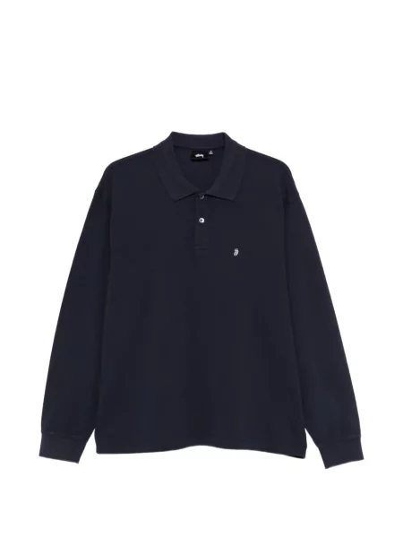 Lung tricou polo Stüssy cu broderie albastru