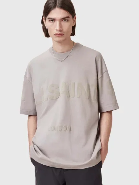 Тениска AllSaints BIGGY с принт бежово