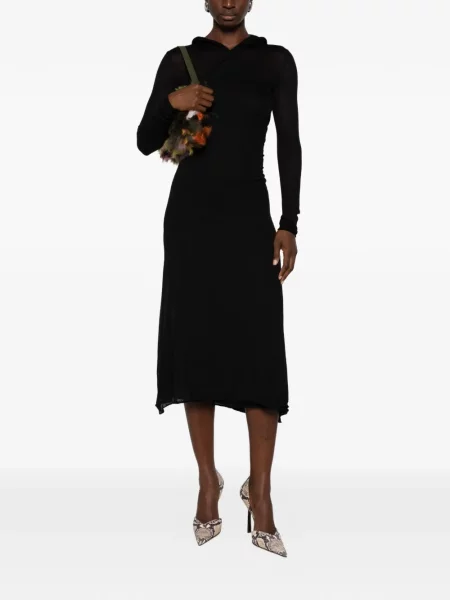 Lung rochie midi Fendi cu glugă negru