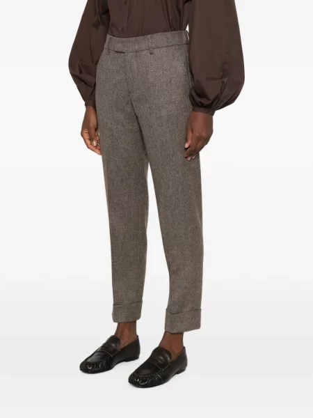 Pantaloni Berwich de lână cu model herringbone maro