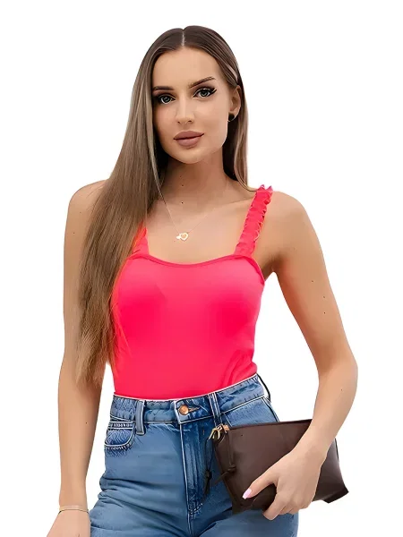 Tělová halenka na ramínka neonová růžová