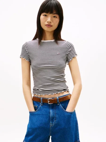 Tommy Jeans Koszulka Kobiety czarny|biały w paski S czarna
