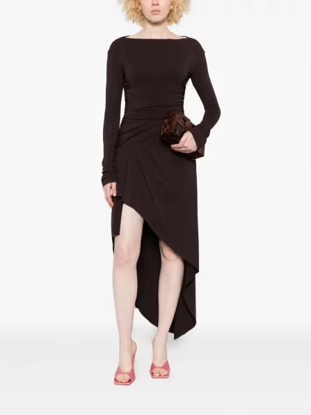 Rochie maxi Amen drapată lungă de costum maro