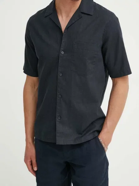 Samsoe Samsoe camasa din amestec de in SAOSCAR marin regular albastru