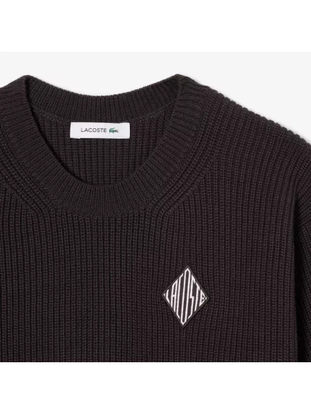 Lacoste Sweter Z Okrągłym Dekoltem Loose Fit brązowy