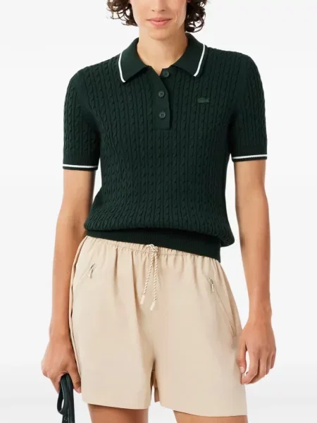 Gulerat tricou polo Lacoste cu dungi tricotate verde