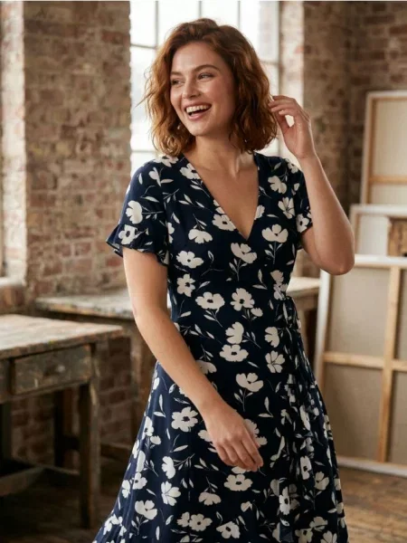 Міді сукня з запахом у квіти чорний