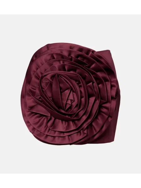 Fustă Rotate din satin cu model floral bordo