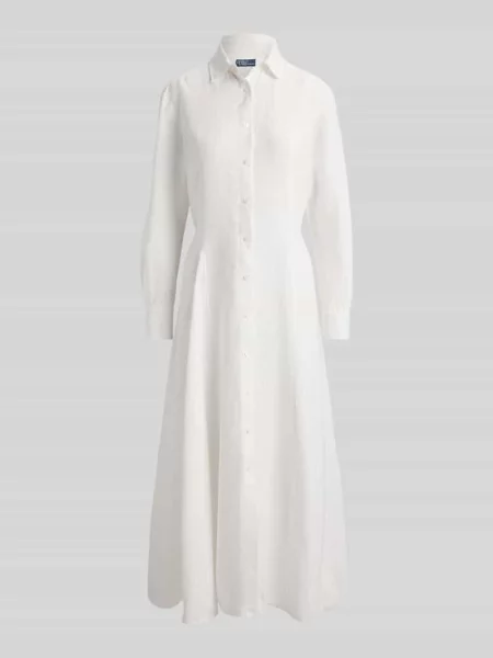 Taliowana sukienka koszulowa z czystego lnu Polo Ralph Lauren biała