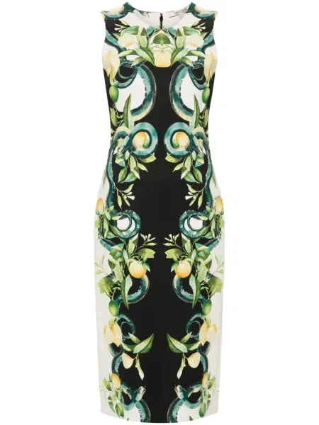 Rochie midi Roberto Cavalli cu imagine din crep până la genunchi negru