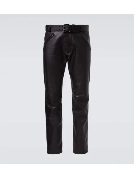 Kožené kalhoty Saint Laurent černé